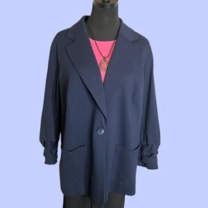 Vince Camuto Blazer Navy Soft Shell Single Button Pockets Size 1X